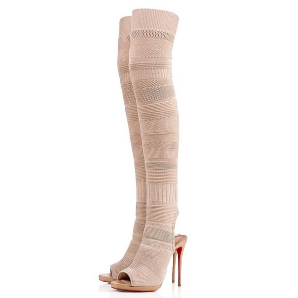 Christian Louboutin Beige Peep Boots CHEMINETTA 38
